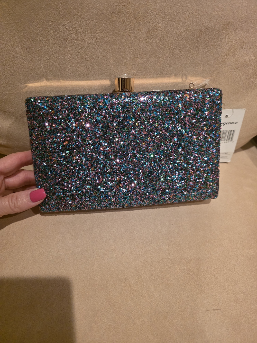 Blue Multi Glitter Box Clutch - Picture 5 of 15